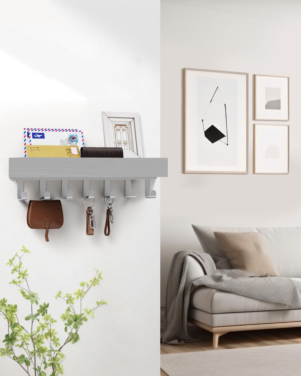 Key Holder Wall Mount Magnetic Adhesive, Key Hooks Rack with Shelf | Key Hanger with Mail Organizer for RV Camper Fridge Living Room Decor, Home Essentials, Black