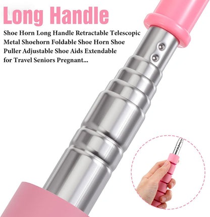 2 Pack Shoe Horn Long Handle, Metal Telescopic Foldable Shoehorn | Retractable Extended Boot Horn for Cowboy Boots, Travel Shoe Helper for Seniors/Pregnant Women