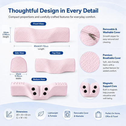 Cervical Neck Pillow, Memory Foam Neck Bolster for Sleeping, Washable Cover | polyester cover, slow rebound foam, magnet filling, raised dot texture, removable washable case, bed office chair travel