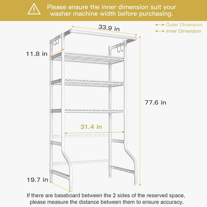 U11 Over Washer and Dryer Shelves, 3 Tiers Laundry Room Storage and Organizer Standing Shelf, Metal Freestanding Clothes Drying Rack, 33.9" W x 19.7" D x 77.6" H, Black