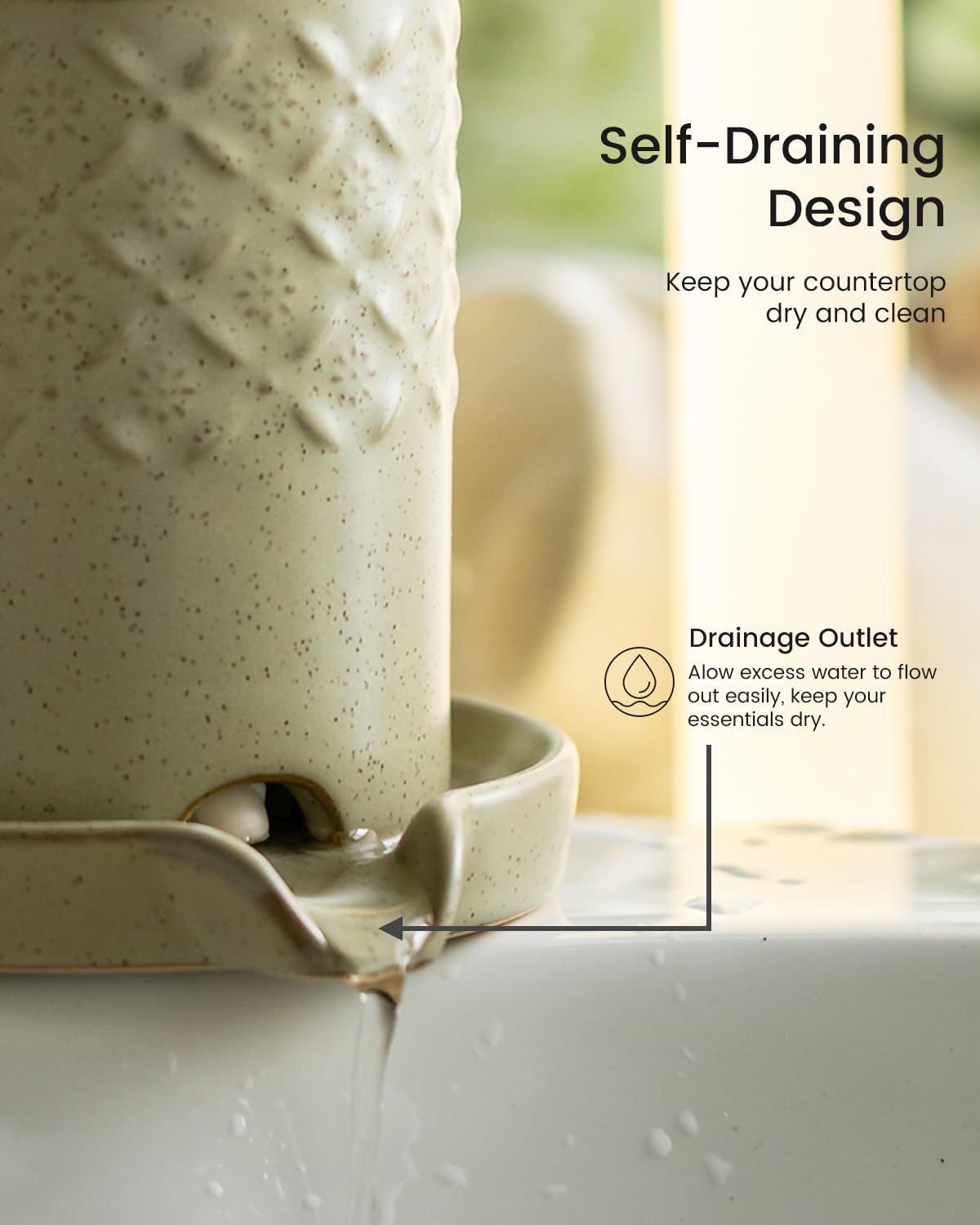 Zoeeker Toothbrush Holder with Drainage, Ceramic Toothbrush Holders Set | Electric Toothbrush & Toothpaste Holder for Bathrooms Self-draining Tooth Brush Cup Countertop Organizers for Family, Yellow