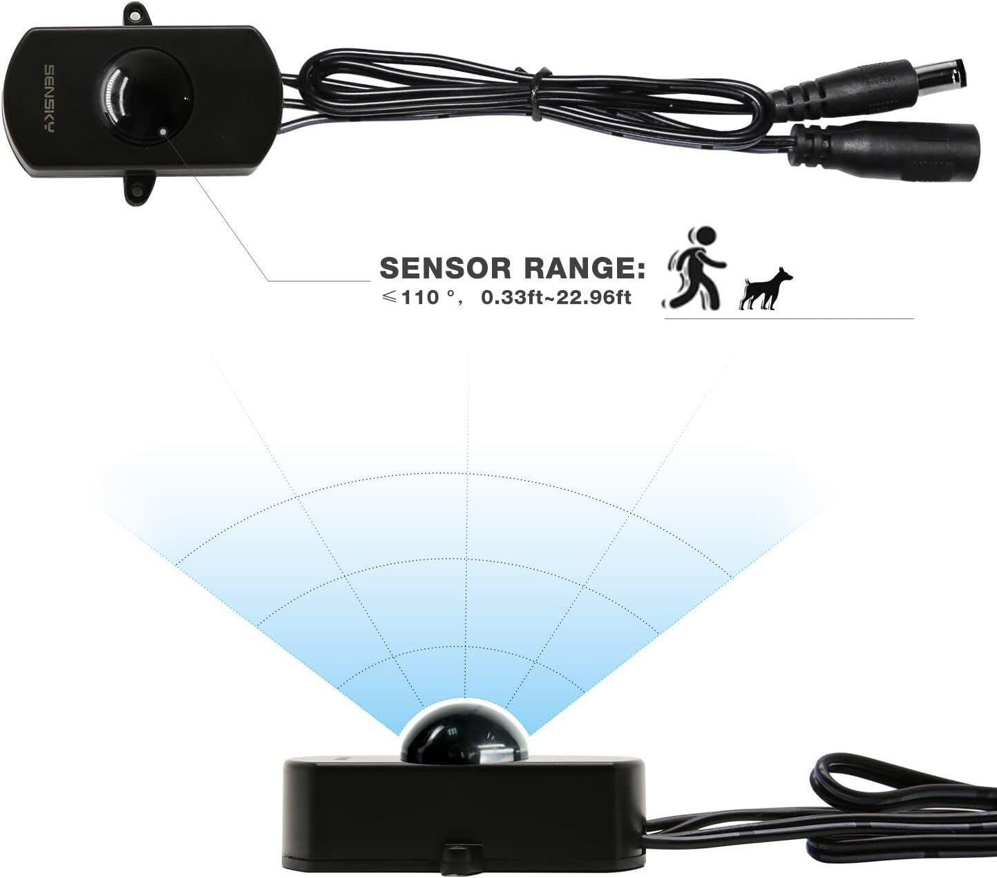 Sensky BS010W Motion Sensor Light Switch - DC 12V to 30V PIR Motion Sensor with Adjustable Delay Time and Detection Distance - for LED Strip Lighting Systems and Indoor Security Detectors
