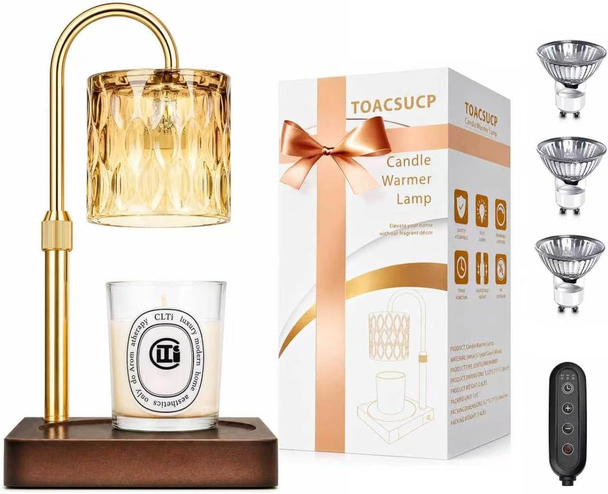 Candle Warmer Lamp with 3 Bulbs, Adjustable Height Dimmable Candle Warmer with Timer, Candle Lamp with Charming Gift Box Ribbon,Birthday Gifts for Women Mom, House Warming Gifts New Home Decor