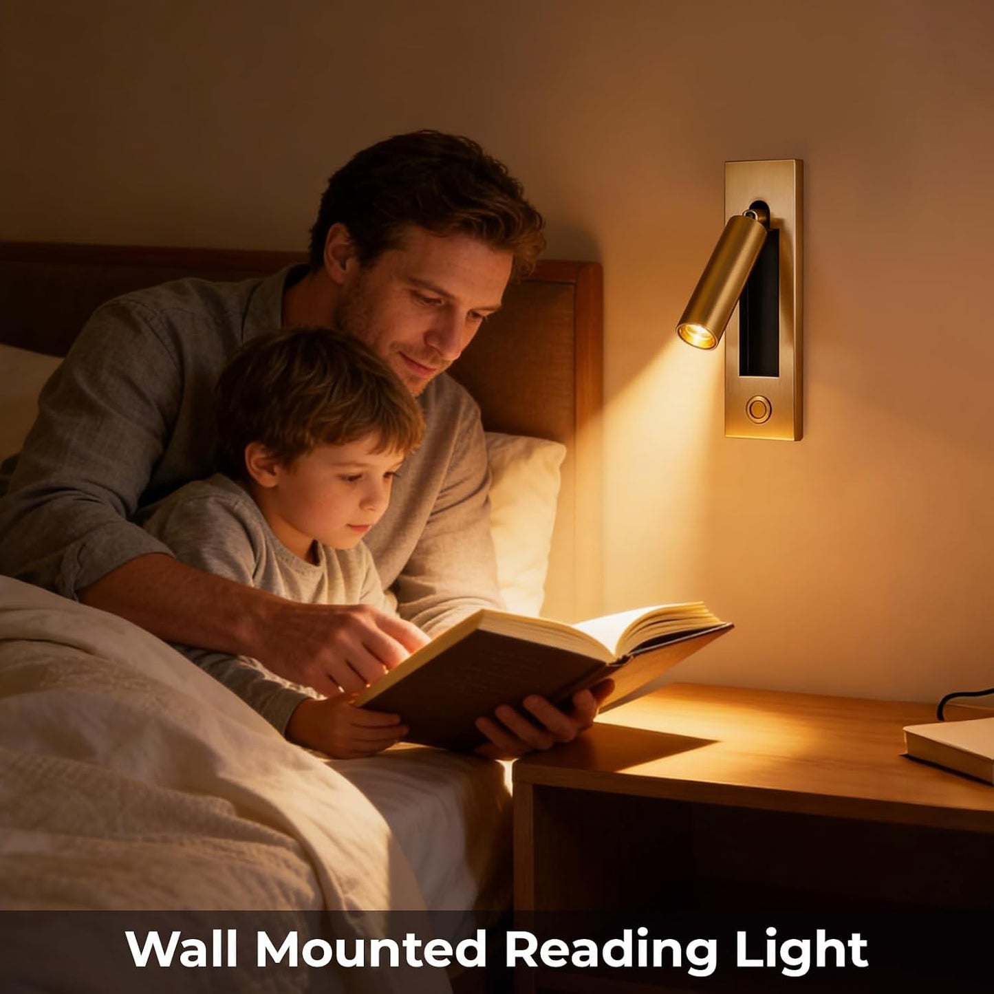 Wall Mounted Reading Light with USB, LED Bedside Reading Light with Switch, Adjustable Recessed Headboard Reading Lights Wall Sconce for Reading, Hardwired Reading Spotlight for Bedroom (Black)