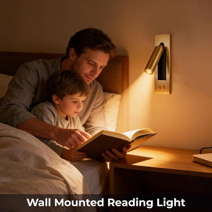 Wall Mounted Reading Light with USB, LED Bedside Reading Light with Switch, Adjustable Recessed Headboard Reading Lights Wall Sconce for Reading, Hardwired Reading Spotlight for Bedroom (Black)