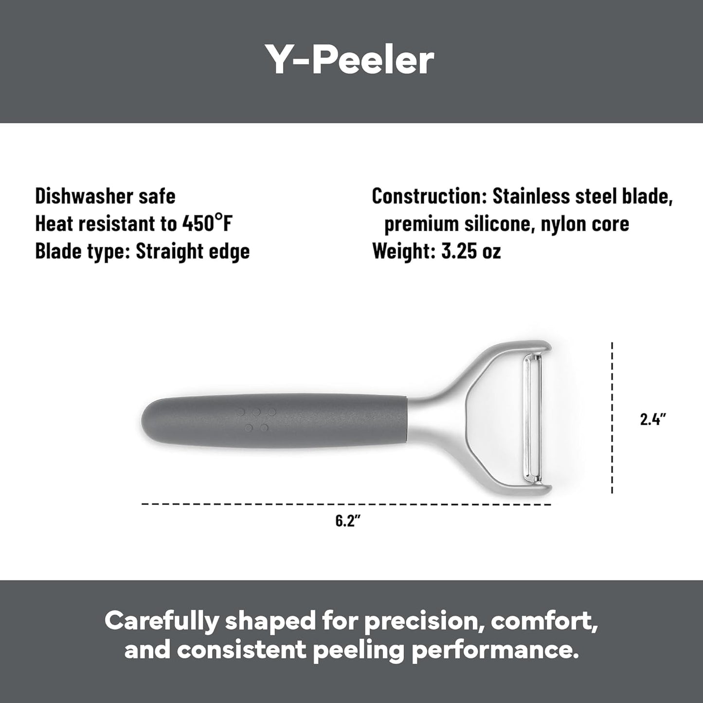 Misen Stainless Steel Vegetable Peeler - Dishwasher Safe Y Peeler - Easy to Use with Potatoes, Cabbage, Carrots, and More - Progessional Grade Kitchen Tool - Gray