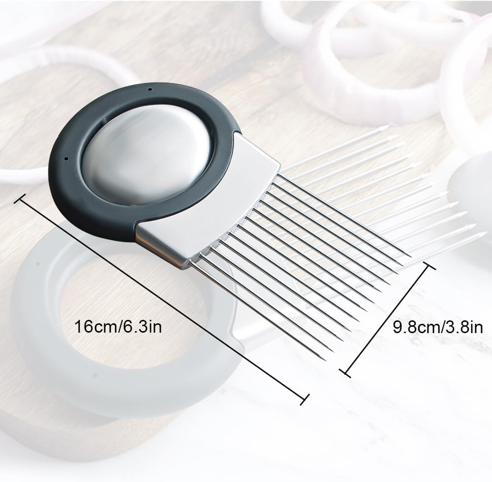 2025 Upgraded Onion Holder for Slicing, Stainless Steel Onion Slice Holder Lemon Slicer Vegetable Cutter, Home Kitchen Tools Onion Holder for Slicing, Meat, Onion, Potato, Tomato (A-1Pcs)
