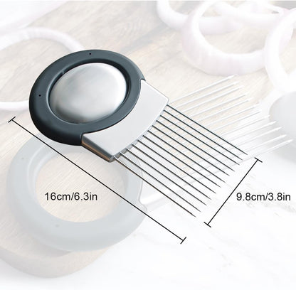 2025 Upgraded Onion Holder for Slicing, Stainless Steel Onion Slice Holder Lemon Slicer Vegetable Cutter, Home Kitchen Tools Onion Holder for Slicing, Meat, Onion, Potato, Tomato (A-1Pcs)