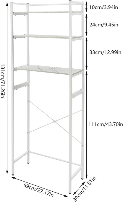 3-Tier Laundry Room Storage Shelf,Over Washer and Dryer Shelves,Floor Standing Washing Machine Storage Rack,White,Marbling