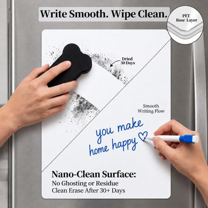 Magnetic White Board for Refrigerator Plan Weekly Menus at a Glance | Dry Erase Sheet for Meal Schedules - 12" x 8" Kitchen Command Center for Busy Moms with Magnet Backing Packed Flat