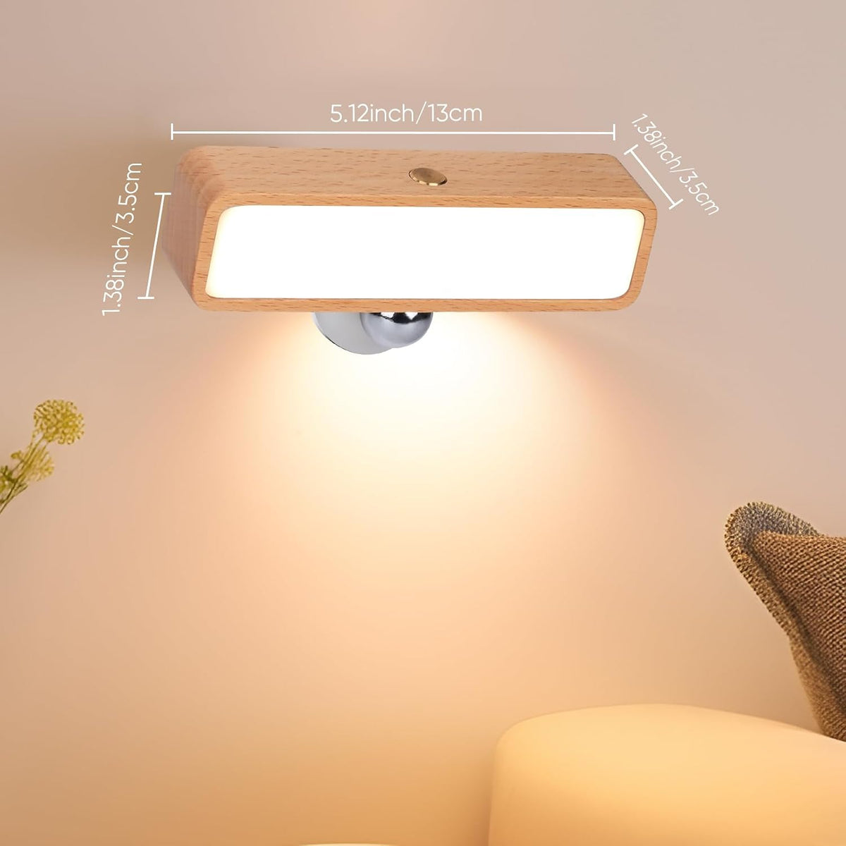 Battery Operated Wall Sconces Set of Two, Rechargeable Wall Lights Battery Operated, Wood Stick On Wall Mounted lamp Bedside Reading for Bedroom, Stepless Dimmable Wall Lamps for Living Room