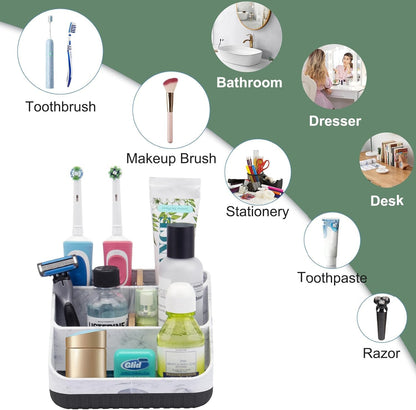 Toothbrush Holders for Bathrooms,6 Slots, Detachable for Easy Clean, White | Electric Toothbrush, with bamboo divider, drainage hole, BPA-free,bathroom,office,kictchen,vanity countertop organizer