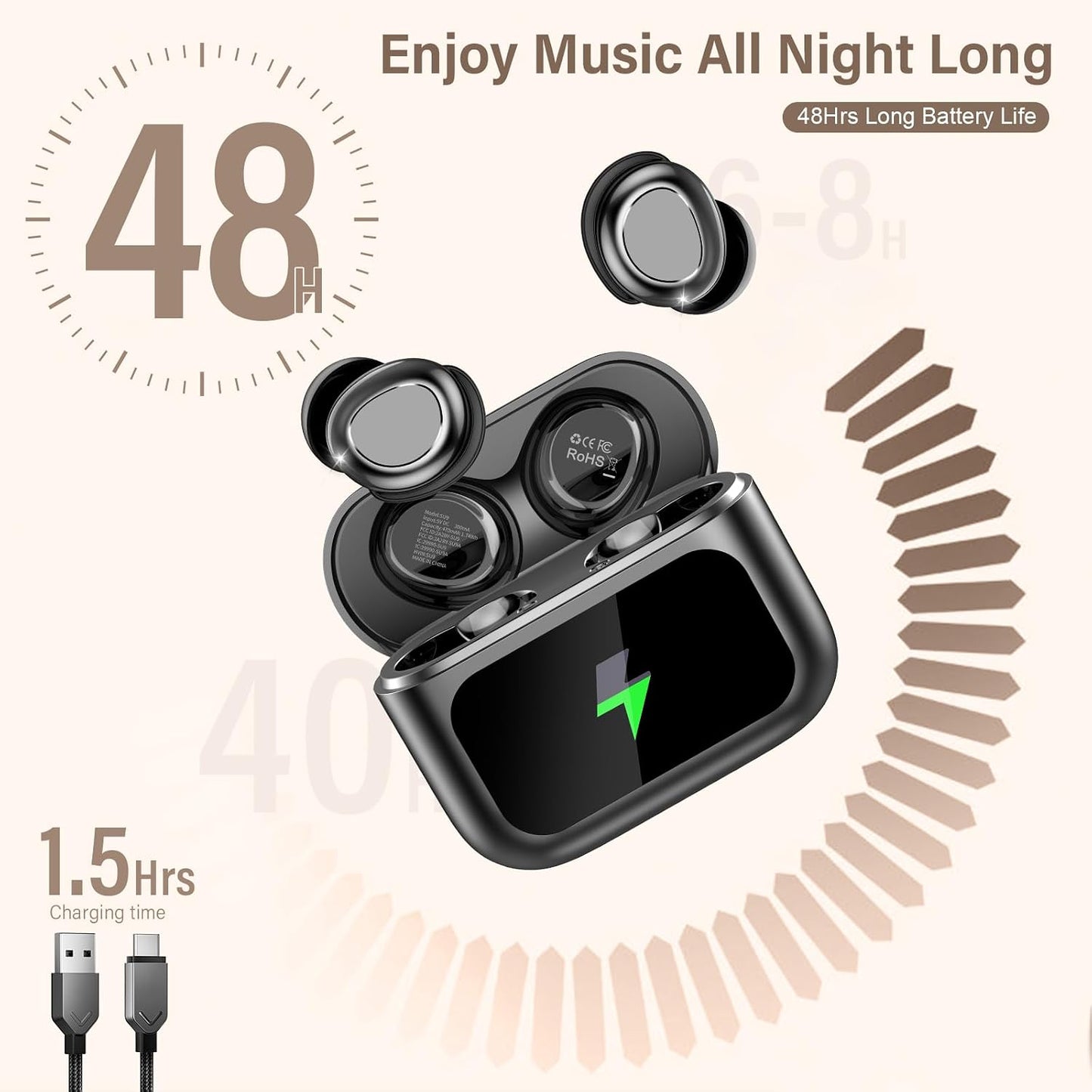 Sleep Earbuds Bluetooth 5.4 in Ear Touch Screen Sleep Headphones, Small Design Mini Sleep Earbuds for Side Sleepers with Sleep Mode, 48H Playtime Sleep Earphones Clear Calls, Rose