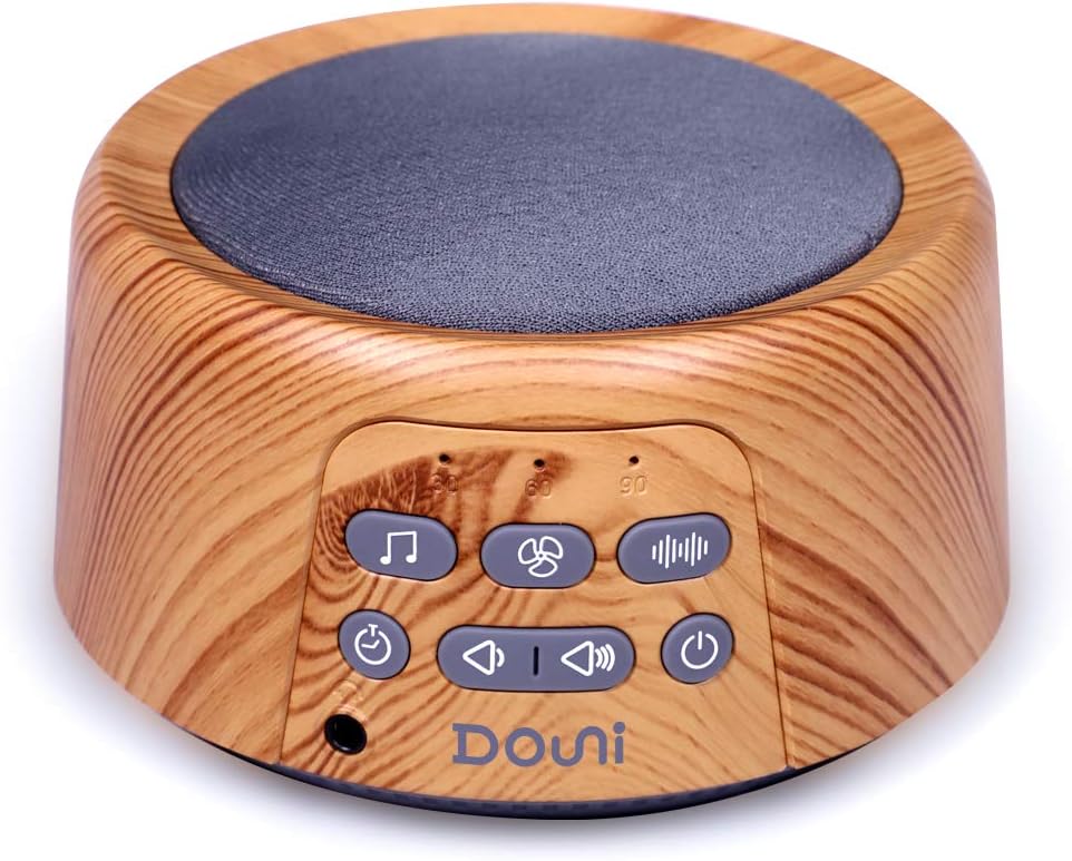Douni White Noise Machine for Sleeping - 27 Non-Looping Soothing Sounds Sleep Sound Machine with Timer & Memory, 3.5mm Jack, Wood Grain Sound Machine for Hotel Bedroom Office