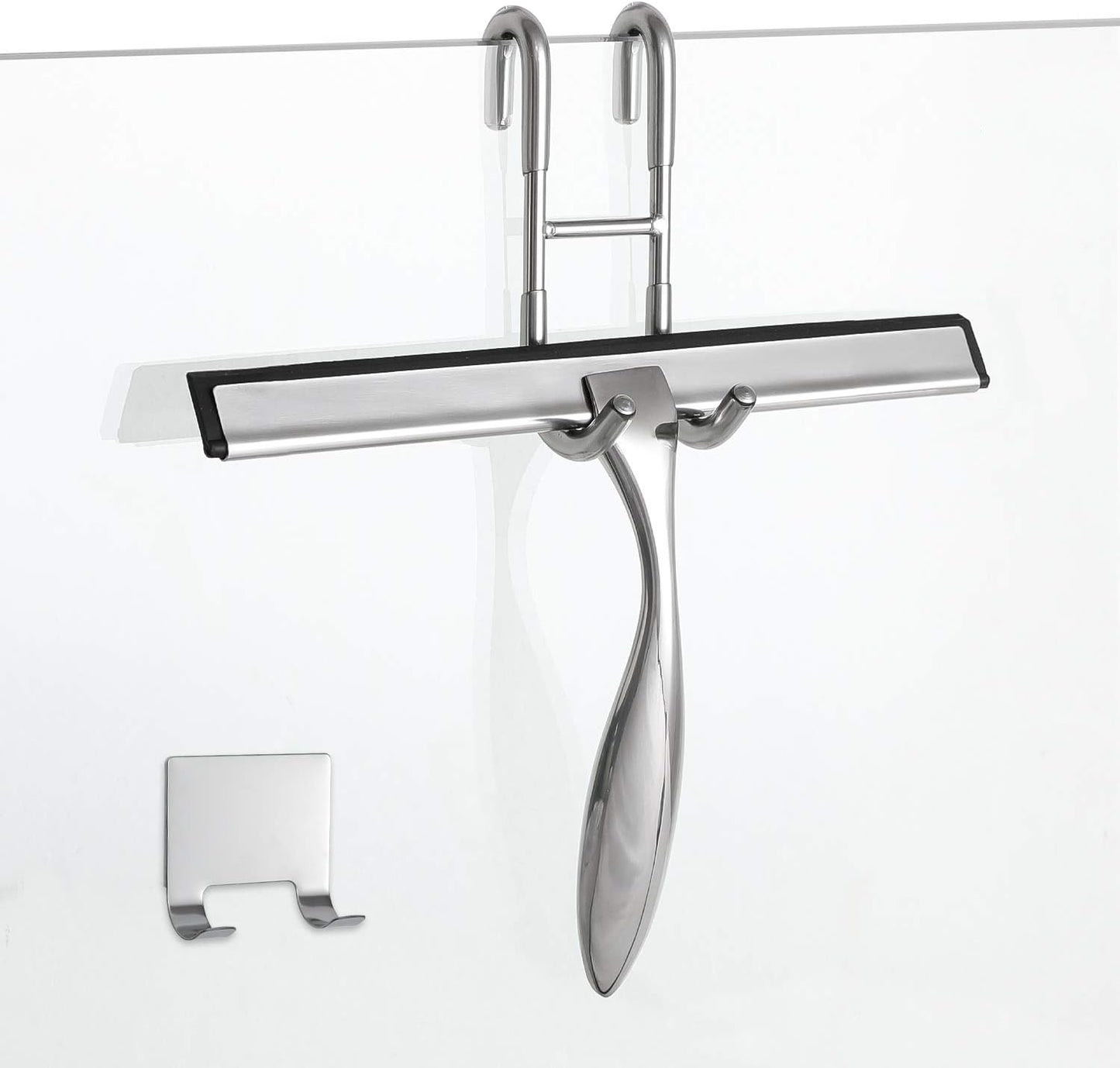 12-Inch Shower Squeegee Set, Includes Shower Door Hook and Adhesive Hook, Squeegee for Shower Doors, Mirror and Window, Silver