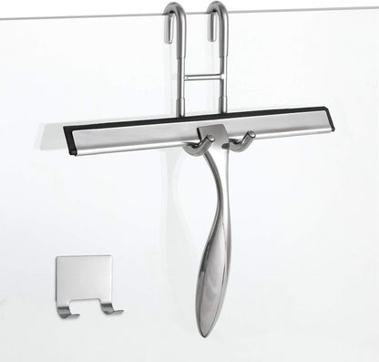 12-Inch Shower Squeegee Set, Includes Shower Door Hook and Adhesive Hook, Squeegee for Shower Doors, Mirror and Window, Silver