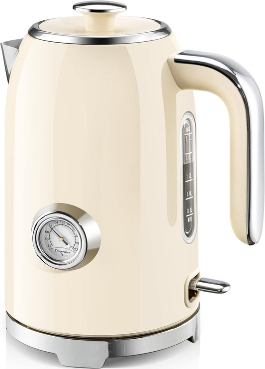 SUSTEAS 57oz Electric Kettle with Thermometer, Hot Water Pot, Retro Green | Electric Tea Kettle for Boiling Water, 1500W Stainless Steel Pot, Cordless LED Indicator, Auto Shut-Off & Boil Dry Protection