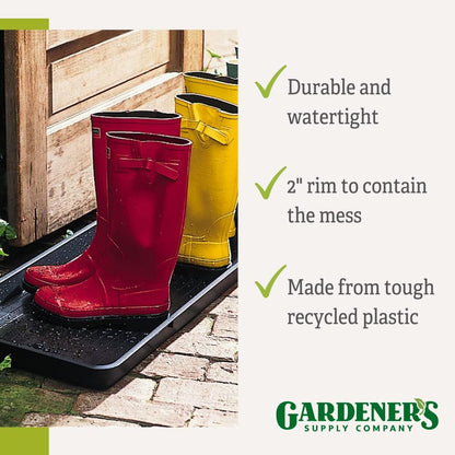 Gardeners Supply Company Large Boot Tray 2 Pack | Multi-Purpose All Weather Waterproof Indoor and Outdoor Shoes Mat Made with 100% Recycled Plastic | 46.5" L x 15.5" W and 2" Deep - Black