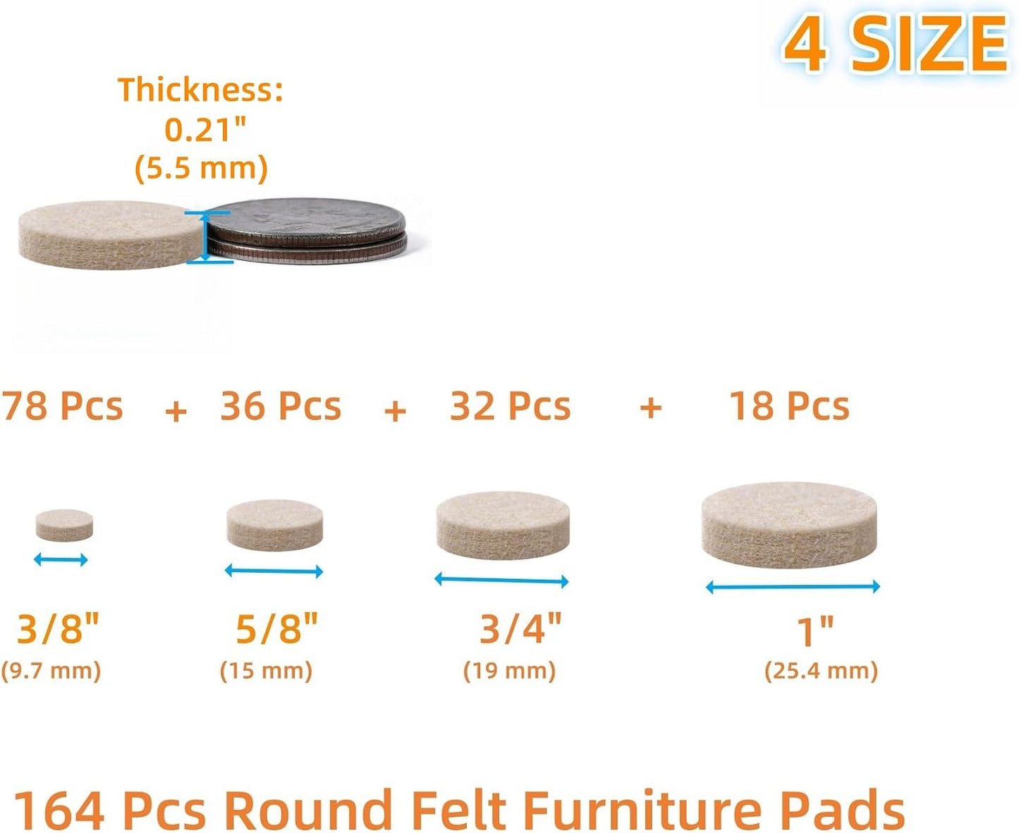 Felt Pads Small 3/8" Felt Pads for Cabinet Doors Bumpers, Cabinet Cushion Dots Felt Cabinet Door Stops, Self Adhesive Thick Bumper Pads to Protect Surfaces -Anti Scratch 234 Pcs Round Brown