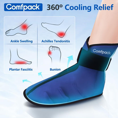 Comfpack Large Foot Ice Pack Wrap for Full Foot Ankle Pain Relief, Long Lasting Cold Ice Boot for Swelling After Surgery, Sore Feet, Broken Foot, Plantar Fasciitis, Gout, Bunion