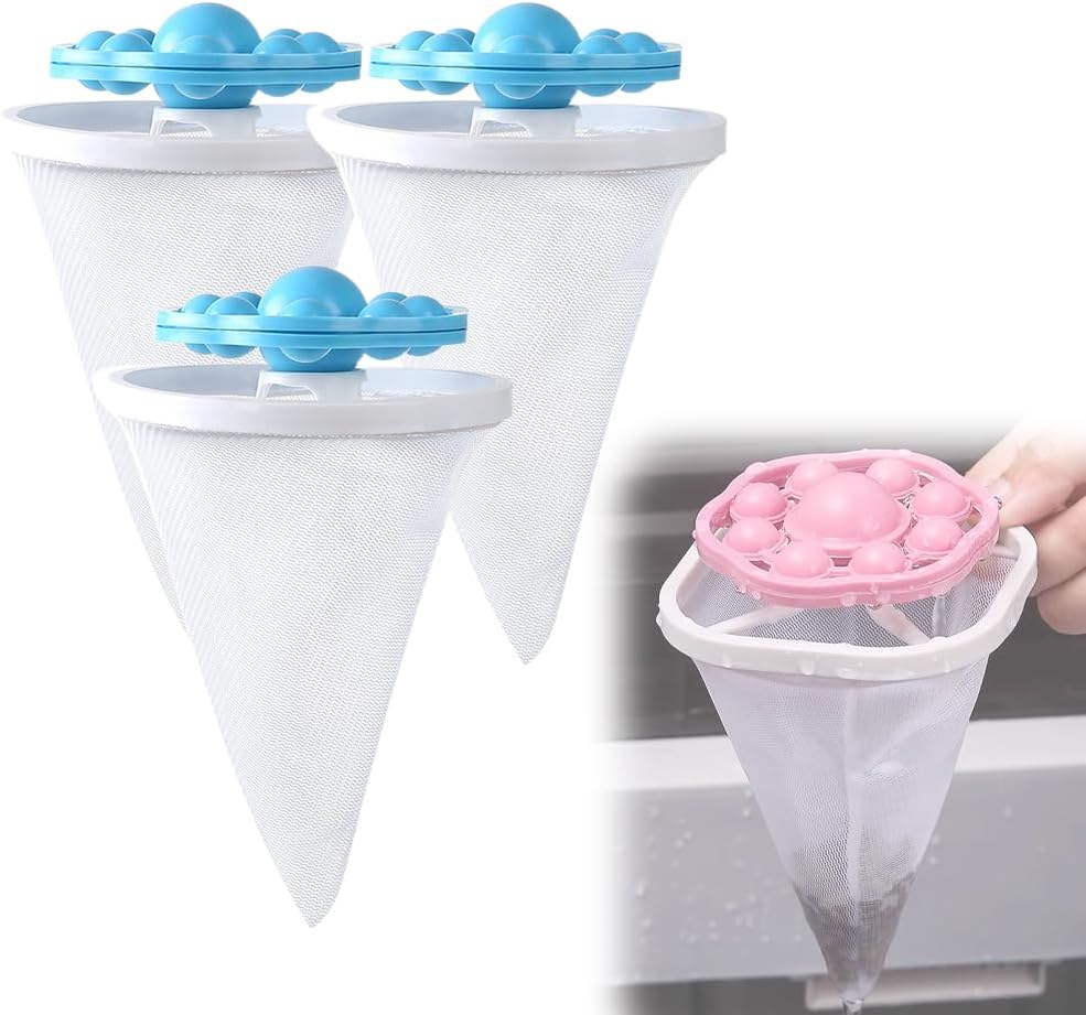 3PCS Floating Hair Filtering Mesh Removal, Reusable Lint Catcher for Washing Machine Wool Device, Pet Hair Remover Hair Filter Cleaning Mesh Bag (Mix)