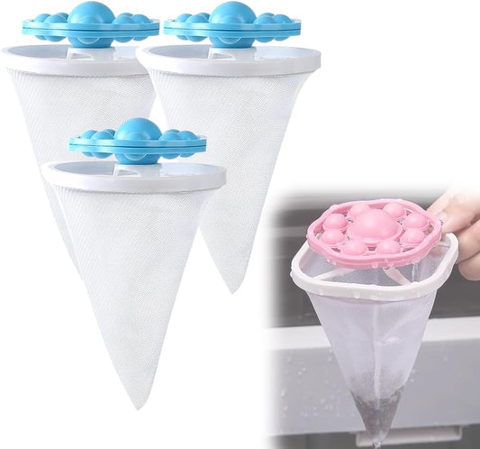 3PCS Floating Hair Filtering Mesh Removal, Reusable Lint Catcher for Washing Machine Wool Device, Pet Hair Remover Hair Filter Cleaning Mesh Bag (Mix)