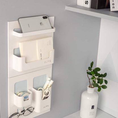 Bedside Shelf - Stick On Wall Mounted Bed Room,Dorm,Office Adhesive Floating Accessories Caddy Organizer/Holder for Phone,Glasses,Remote Control,Keys,Pens - Plastic Material- White