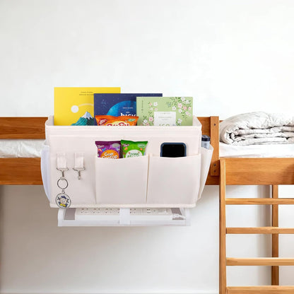 2Pcs Bedside Caddy for Dorm Bed Bedside Organizer, Bedside Storage with 10 Pockets and Power Strip Holder, Multifunctional Bedside Pocket for Home, College, Dorm, Bunk/Hospital/Crib Bed (Beige)