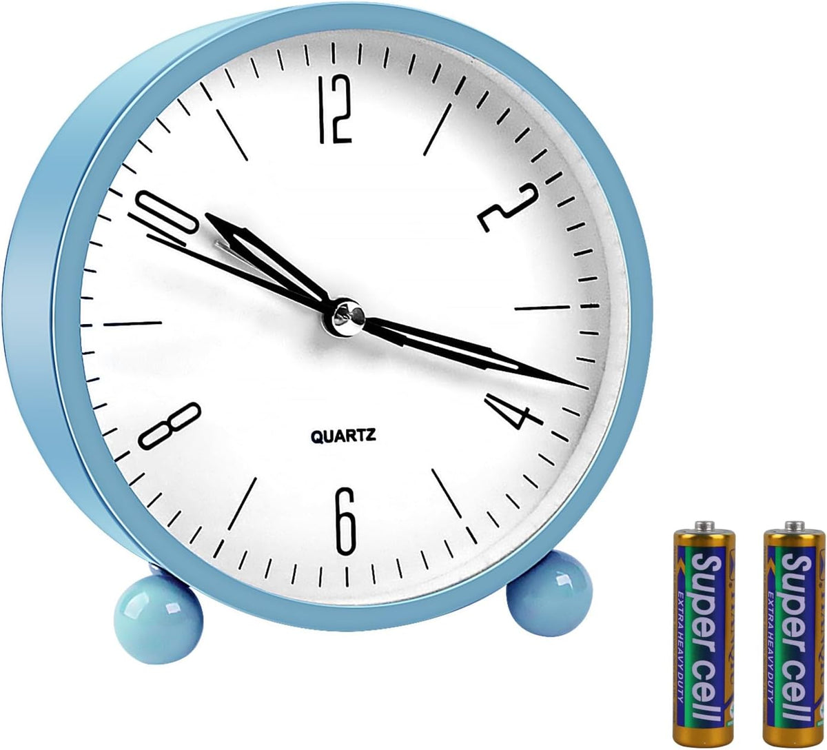 pxy Loud Alarm Clock for Heavy Sleepers 3D Dial Battery Operated (Battery Include), 4" Super Silent Analog Alarm Clock for Kids with Night Light PT260 Silver OrangePT505 Green White