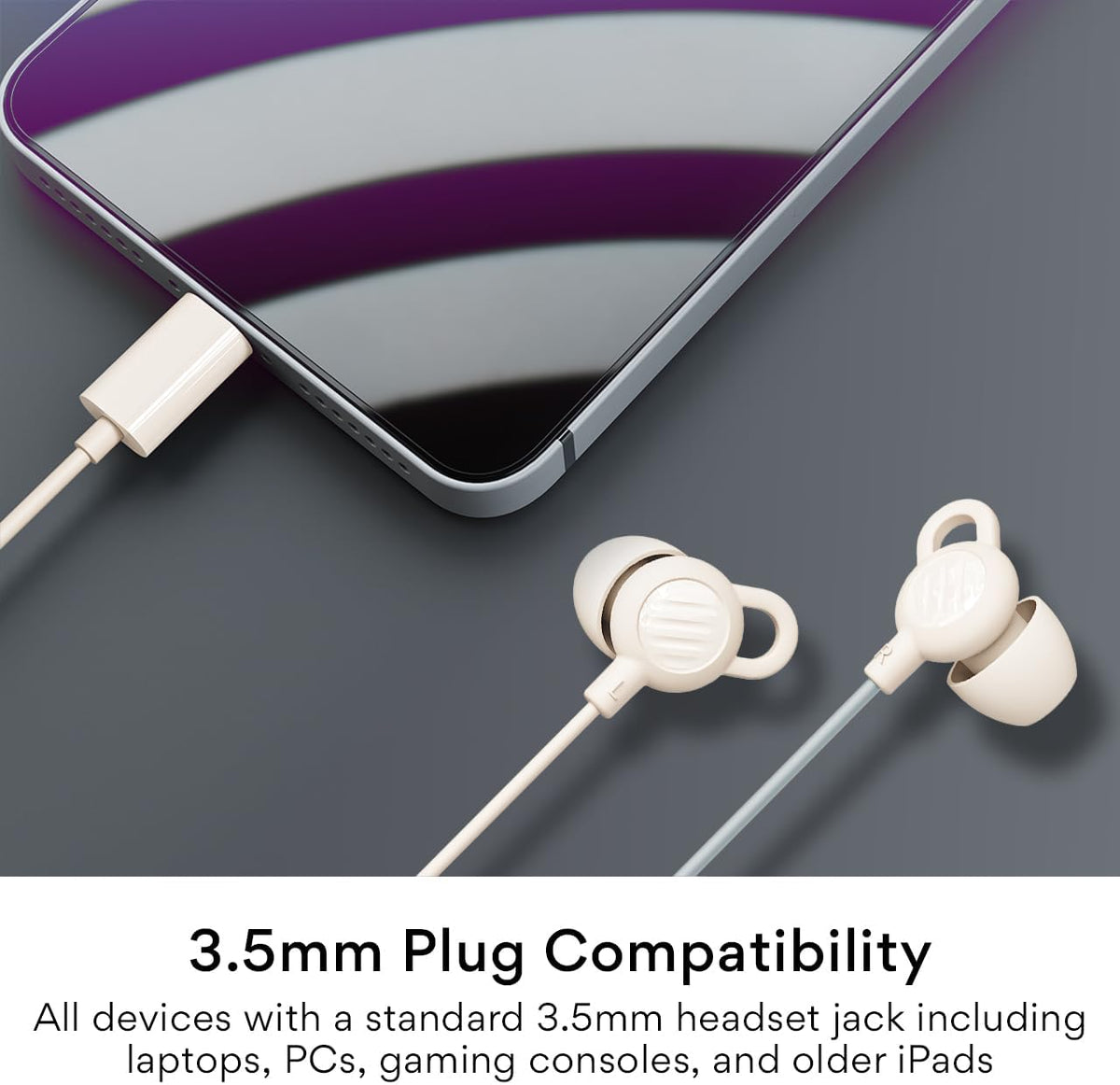 MEE audio SleepTones USB-C Wired Sleep Earbuds for Side Sleepers with Lightweight Low-Profile Silicone Earpieces, Noise Reduction Sleeping Headphones with Built-in Mic & Volume Controls (Beige)