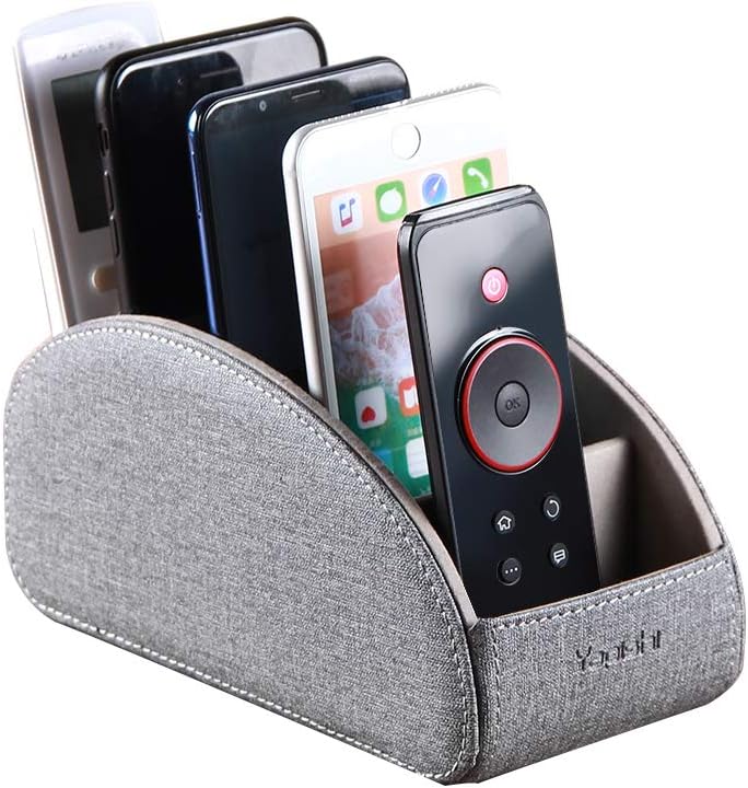 Pu Leather TV Remote Control Holder with 5 Compartments,Remote Caddy/Tray | Bedside Table Desk Storage Box/Organizer for Pen,DVD,Blu-Ray,Media Player,Heater Controller,Cosmetics,Glasses,Office Supplies