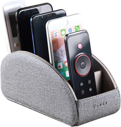 Pu Leather TV Remote Control Holder with 5 Compartments,Remote Caddy/Tray | Bedside Table Desk Storage Box/Organizer for Pen,DVD,Blu-Ray,Media Player,Heater Controller,Cosmetics,Glasses,Office Supplies