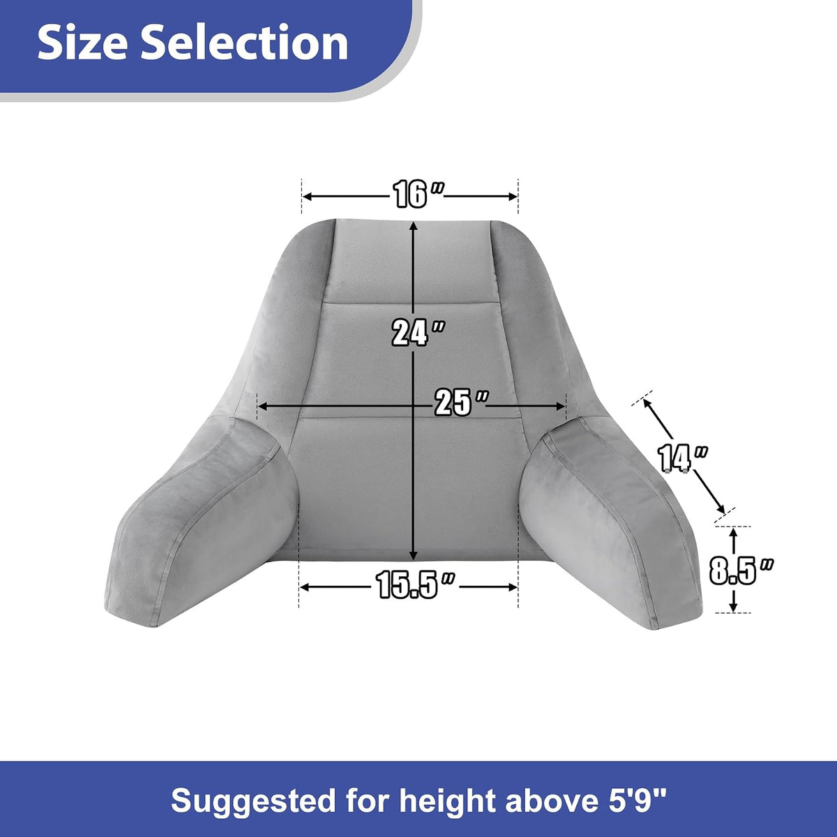 IASEAHK Reading Pillow, Back Pillow for Bed Sitting Up, Light Grey, 18 Inch