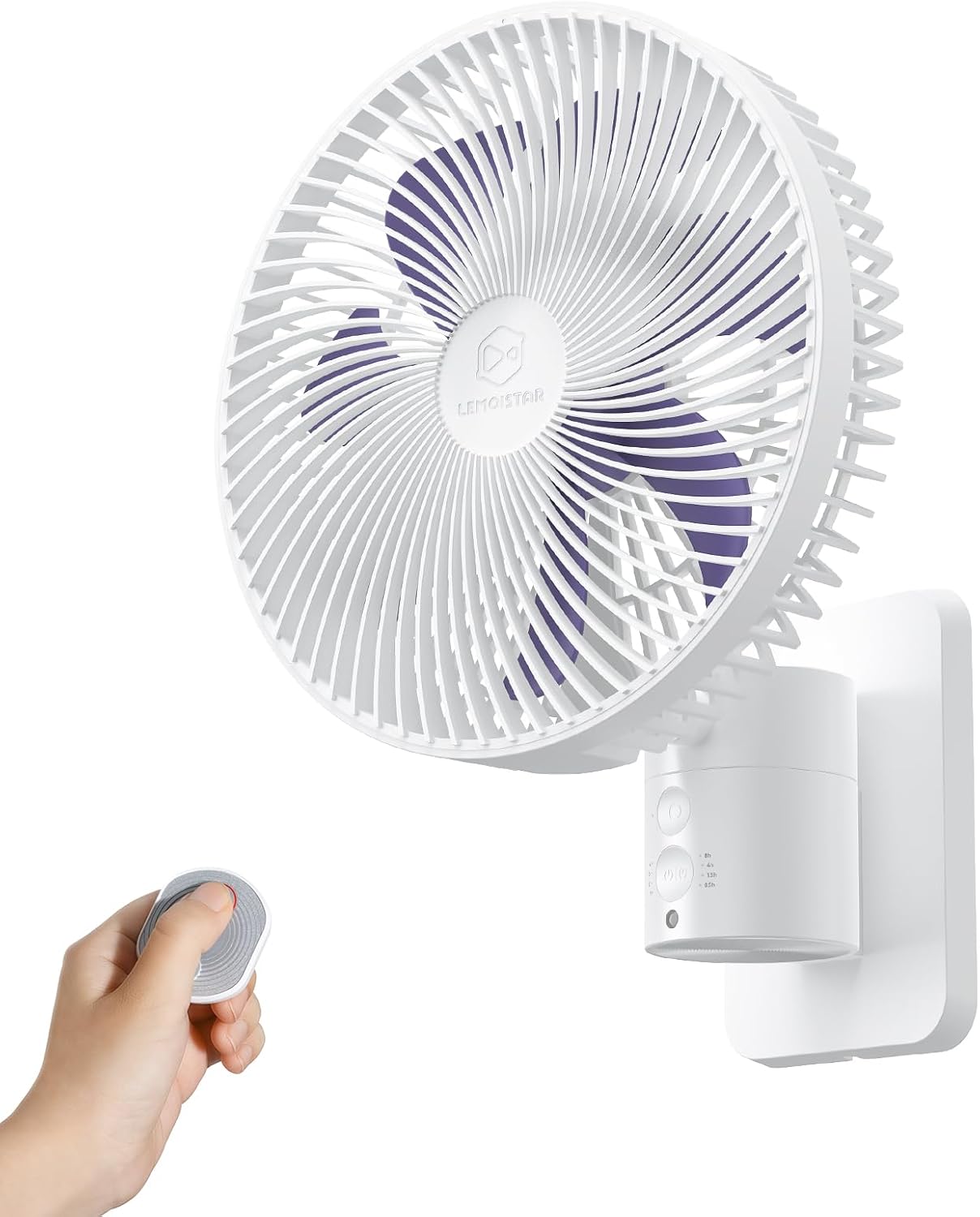 LEMOISTAR 8 Inch Small Wall Mounted RV Fan with Remote Control, 90° Oscillating, 4 Speeds, 4 Timer, Adjustable Tilt, 70 Inch Cord, Quiet, for Corner Bedroom Home Office Garage-Black