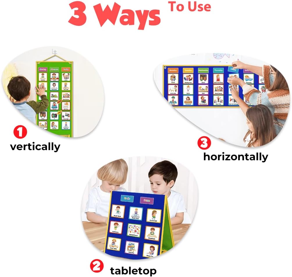 Large Visual Schedule for Kids Chore Reward Chart,Bedtime Routine Chart for Toddlers,Double Side Weekly Planner Board With 109 Cards for Home School Planner,Autism Learning Materials.