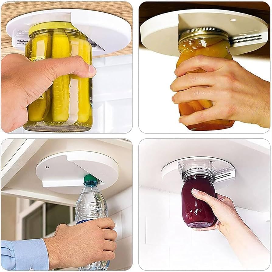 Ferb Jar Opener for Seniors - Under Cabinet Jar Openers for Weak Hands, Easy Grip, Arthritis jar opener, One Handed Gadgets and Bottle Opener - Essential Kitchen Gadgets for Home Assistance - White