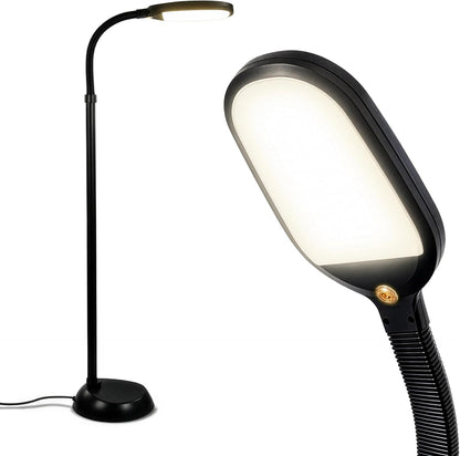 Brightech Litespan - Bright LED Floor Reading Lamp for Over Chair Crafts and Reading, Esthetician Light for Lash Extensions, Gooseneck Adjustable Standing Lamp for Living Room, Bedroom, Office - Black