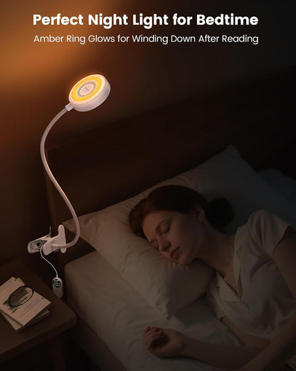 Glocusent 72 LED Desk Lamp, Bed Lamp with Amber Ring& Amber Mode | 3 Colors & 5 Brightness, 2.75" Clamp & 30Min Timer, USB Powered with Remote, Clamp Light for Headboard/Dorm/Bunk/Work/Craft
