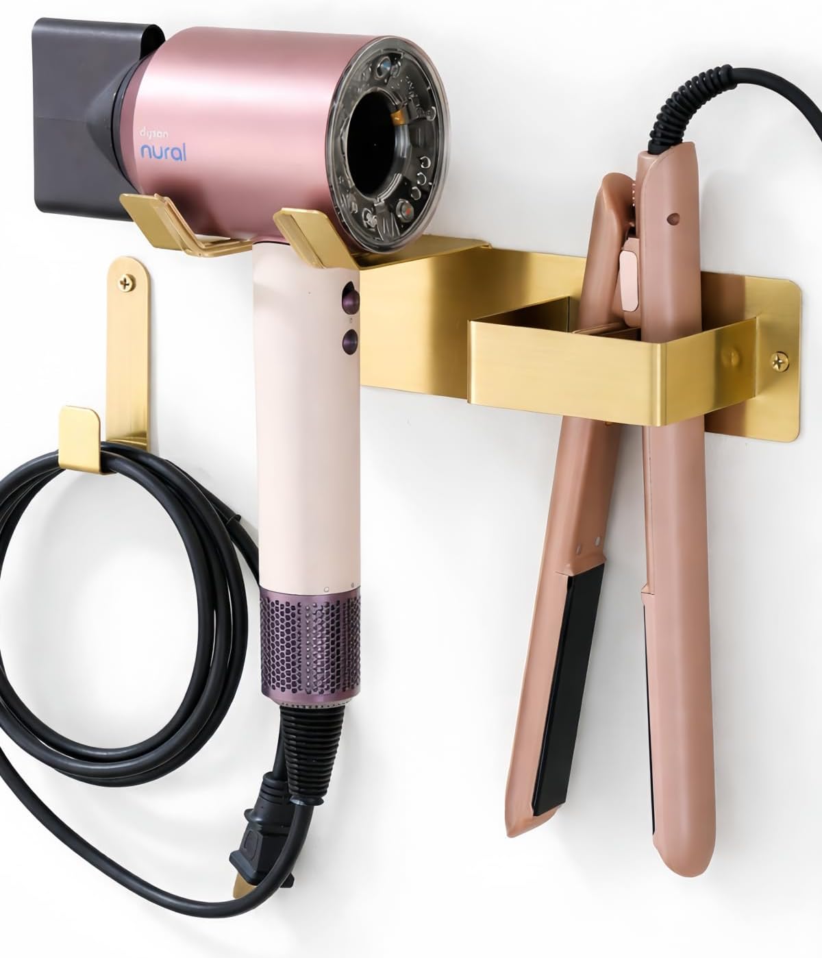 Hair Dryer Holder Wall Mounted, Stainless Steel Blow Dryer Holder for Bathroom, Hair Dryer and Straightener Holder Adhesive or Drilling, Hair Tool Organizer for Salon Barber Shops Banjekt