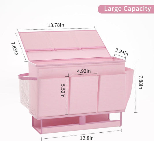 Bedside Caddy Organizer, Bed Caddy with 11 Pockets, Pink