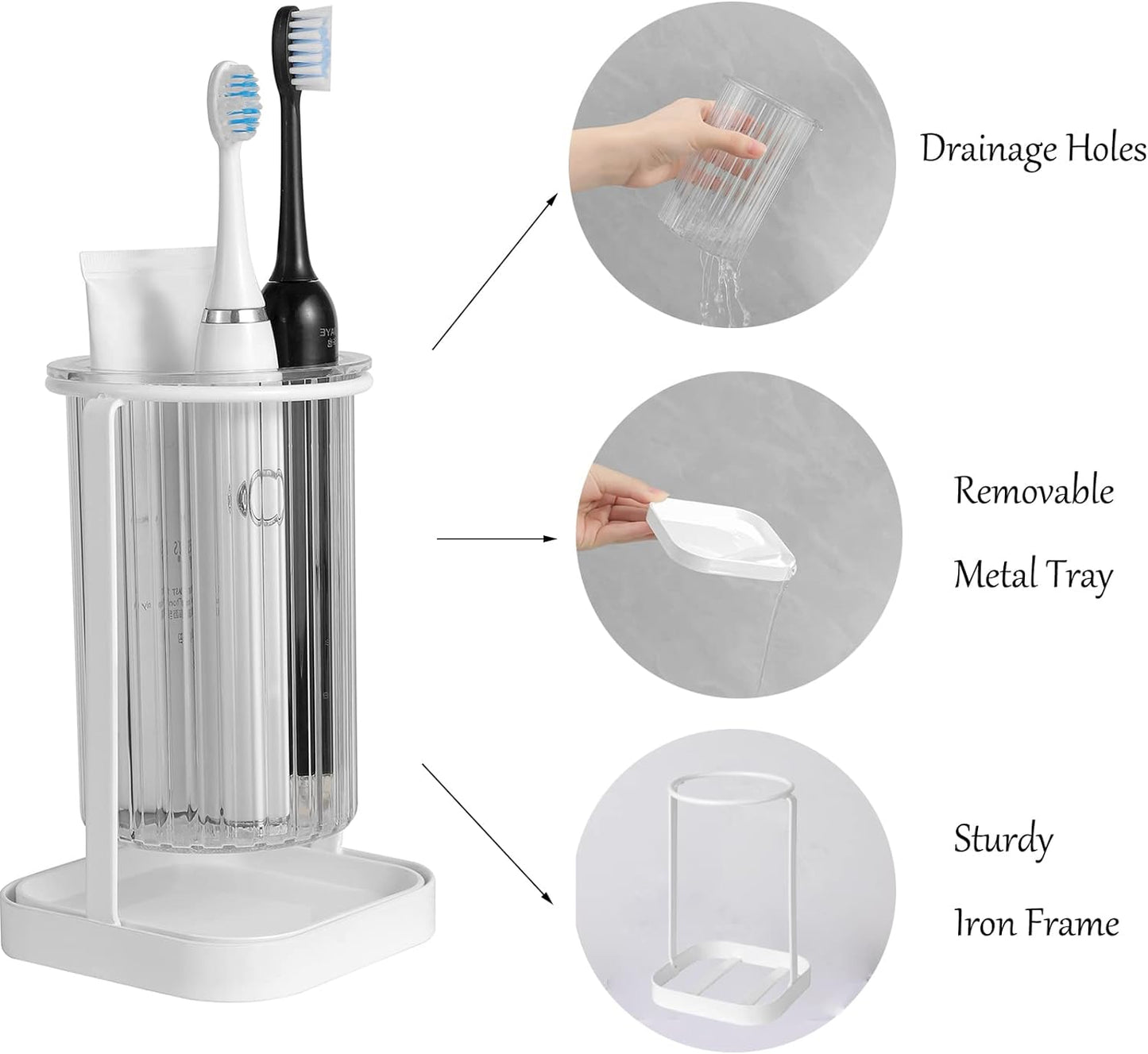 Toothbrush Holders with Drain Tray, Hanging Toothbrush and Toothpaste Holder Organizer Bathroom Caddy Countertop for Toothpaste, Razors, Electric Toothbrush - Clear | Detachable, Easy to Clean, Bathroom Organizer for Electric Toothbrush, Razors