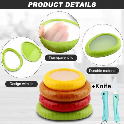 4Pcs Silicone Food Storage Containers with Bonus Knife - Reusable for Avocado, Onion,Tomato & Limon.