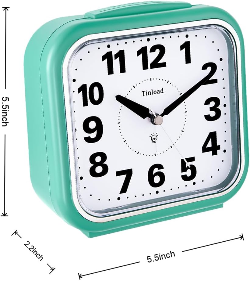 Tinload 5.5" Large No Ticking Analog Alarm Clock,Silent Readable for Seniors,Easy to Set,Gradual Rise Alarm,Big Numbers,Gentle Wake,Snooze, Lighted on Demand,Battery Operated,Black