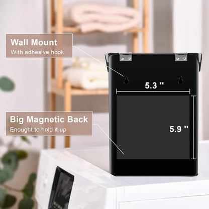 SUBEKYU Magnetic Lint Bin for Laundry Room Organization and Storage,White | Wall Mounted Metal Lint Box Holder Trash Can with Lid for Dryer,Lint Basket for Laundry Room Decor