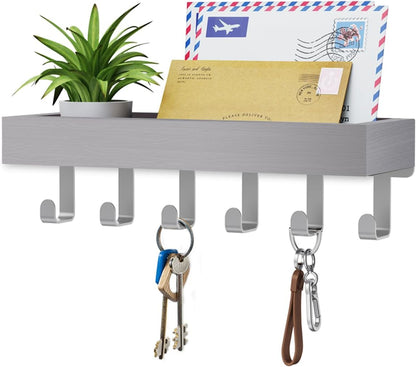 Key Holder Wall Mount Magnetic Adhesive, Key Hooks Rack with Shelf | Key Hanger with Mail Organizer for RV Camper Fridge Living Room Decor, Home Essentials, Black