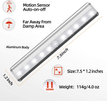 lexall 6 Pack Motion Sensor Lights, 10 LED Closet Battery Operated | Stick-On Anywhere, Magnetic Night Light Bar, LED Safe Light, For Closet Stairs Wardrobe Under Cabinet