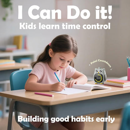 Grey Big-Eyed Owl Visual Timer for Kids,Classroom Timer | Time Out Timer,Up to 99Minutes Small Visual Timer,For Yoga ,For Kitchen，For Home