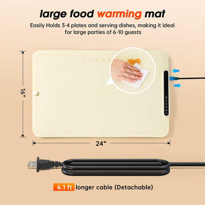 Warming Mat for Food Extra Large- 24"x16" Electric Warming Trays for Buffets Party, Food Warmers for Thanksgiving, Christmas House Warming Gift, Portable Heating Mat with 9 Temp Settings & 6H Timer