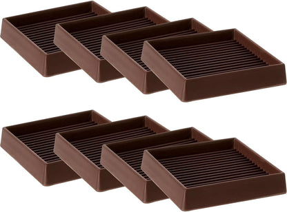 CalPalmy Non-Slip Furniture Pads - Set of 8 Brown 5x5 Square Rubber Anti-Skid Caster Cups for Couch, Chair, Bed, and Furniture Legs - Durable Floor Grip Coasters to Prevent Sliding