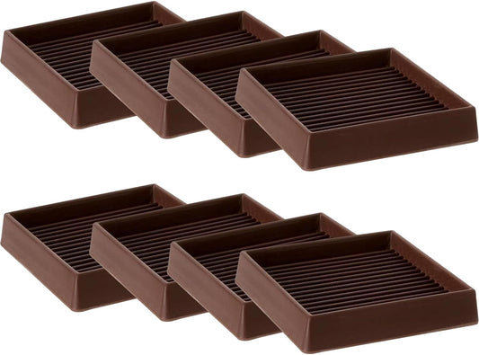 CalPalmy Non-Slip Furniture Pads - Set of 8 Brown 5x5 Square Rubber Anti-Skid Caster Cups for Couch, Chair, Bed, and Furniture Legs - Durable Floor Grip Coasters to Prevent Sliding